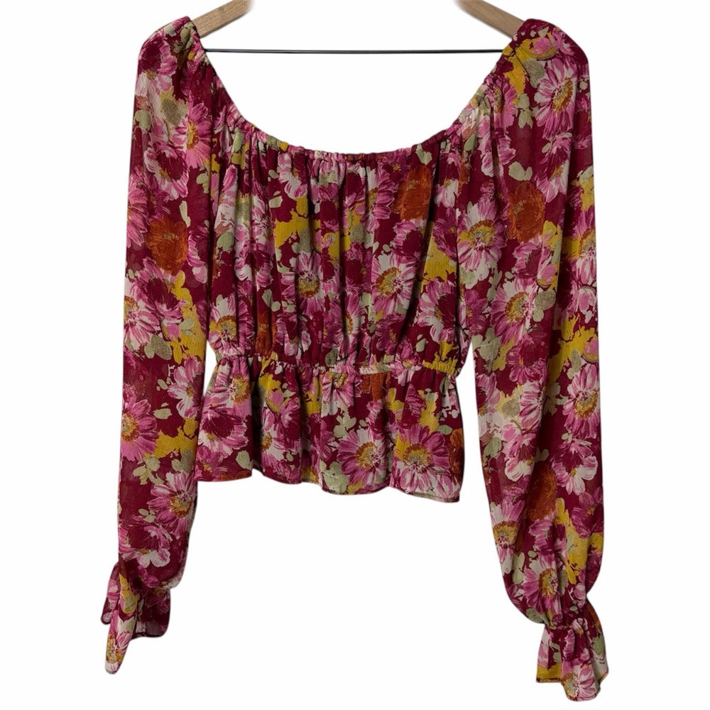 WAYF FLORAL LONG SLEEVE CROPPED BLOUSE SMALL - Picture 2 of 4
